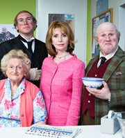 Pompidou. Image shows from L to R: Bella (Bella Emberg), Hove (Alex Macqueen), Posh Lady (Jane Asher), Pompidou (Matt Lucas). Copyright: John Stanley Productions