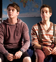 Pramface. Image shows from L to R: Jamie Prince (Sean Michael Verey), Mike Fenton (Dylan Edwards). Copyright: BBC / Little Comet