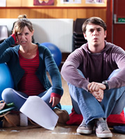 Pramface. Image shows from L to R: Laura Derbyshire (Scarlett Alice Johnson), Jamie Prince (Sean Michael Verey). Copyright: BBC / Little Comet