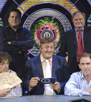 QI. Image shows from L to R: Alan Davies, Dom Joly, Stephen Fry, Clive Anderson, Rob Brydon. Copyright: TalkbackThames