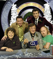 QI. Image shows from L to R: Alan Davies, Lee Mack, Stephen Fry, David Tennant, Bill Bailey. Copyright: TalkbackThames
