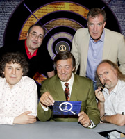 QI. Image shows from L to R: Alan Davies, Danny Baker, Stephen Fry, Jeremy Clarkson, Bill Bailey. Copyright: TalkbackThames