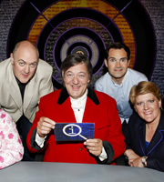 QI. Image shows from L to R: Dara O Briain, Stephen Fry, Jimmy Carr, Clare Balding. Copyright: TalkbackThames