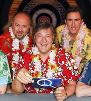 QI. Image shows from L to R: Bill Bailey, Stephen Fry, Rob Brydon. Copyright: TalkbackThames