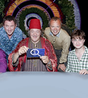 QI. Image shows from L to R: Lee Mack, Stephen Fry, Graham Norton, Daniel Radcliffe. Copyright: TalkbackThames