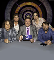 QI. Image shows from L to R: Alan Davies, Katy Brand, Stephen Fry, Sue Perkins, David Mitchell. Copyright: TalkbackThames