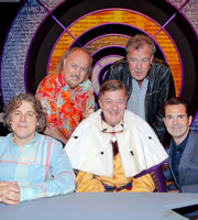 QI. Image shows from L to R: Alan Davies, Bill Bailey, Stephen Fry, Jeremy Clarkson, Jimmy Carr. Copyright: TalkbackThames