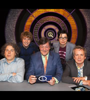 QI. Image shows from L to R: Alan Davies, Josh Widdicombe, Stephen Fry, Sue Perkins, Frank Skinner. Copyright: TalkbackThames