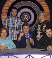 QI. Image shows from L to R: Alan Davies, Lloyd Langford, Stephen Fry, Victoria Coren Mitchell, Jack Whitehall. Copyright: TalkbackThames