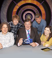 QI. Image shows from L to R: Alan Davies, Josh Widdicombe, Stephen Fry, Tony Hawks, Aisling Bea. Copyright: TalkbackThames