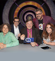 QI. Image shows from L to R: Alan Davies, Richard Osman, Stephen Fry, Phill Jupitus, Lucy Porter. Copyright: TalkbackThames