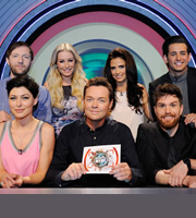 Reality Bites. Image shows from L to R: Andrew Maxwell, Emma Willis, Denise Van Outen, Stephen Mulhern, Katie Price, Joel Dommett, Ollie Locke. Copyright: Hungry Bear Media