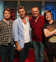 Richard Bacon's Beer & Pizza Club. Image shows from L to R: Tim Key, Richard Bacon, Al Murray, Chris Ramsey. Copyright: TalkbackThames