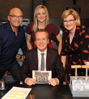 Room 101. Image shows from L to R: Gregg Wallace, Gabby Logan, Frank Skinner, Sarah Millican. Copyright: Hat Trick Productions