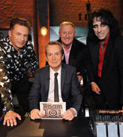 Room 101. Image shows from L to R: Chris Packham, Frank Skinner, Chris Tarrant, Alice Cooper. Copyright: Hat Trick Productions