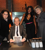 Room 101. Image shows from L to R: Ross Noble, Frank Skinner, Jamelia, Germaine Greer. Copyright: Hat Trick Productions