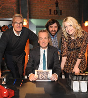 Room 101. Image shows from L to R: Larry Lamb, Frank Skinner, David O'Doherty, Lauren Laverne. Copyright: Hat Trick Productions