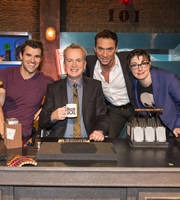 Room 101. Image shows from L to R: Steve Jones, Frank Skinner, Bruno Tonioli, Sue Perkins. Copyright: Hat Trick Productions