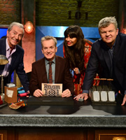 Room 101. Image shows from L to R: Des O'Connor, Frank Skinner, Jameela Jamil, Adrian Chiles. Copyright: Hat Trick Productions