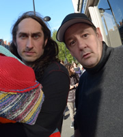 Ross Noble Freewheeling. Image shows from L to R: Ross Noble, Johnny Vegas. Copyright: North One Television / Stunt Baby