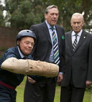 The Royal Bodyguard. Image shows from L to R: Captain Guy Hubble (David Jason), Sir Edward Hastings (Timothy Bentinck), Colonel Dennis Whittington (Geoffrey Whitehead). Copyright: Hat Trick Productions / Busby Productions