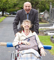 Shameless. Image shows from L to R: Trevor (Roger Sloman), Patty Croker (Valerie Lilley). Copyright: Company Pictures