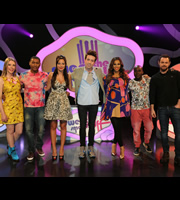 Sweat The Small Stuff. Image shows from L to R: Katherine Ryan, Rickie Haywood Williams, Tulisa Contostavlos, Nick Grimshaw, Rochelle Humes, Melvin Odoom, Danny Dyer. Copyright: Talkback