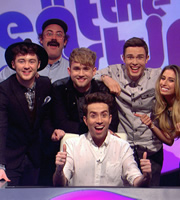 Sweat The Small Stuff. Image shows from L to R: Jake Roche, Sam Simmons, Danny Wilkin, Nick Grimshaw, Ed Gamble, Stacey Solomon. Copyright: Talkback