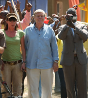 Taking The Flak. Image shows from L to R: Jane Thomason (Doon Mackichan), David Bradburn (Martin Jarvis), Joyful Sifuri (Kobna Holdbrook-Smith). Copyright: BBC