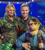 That Puppet Game Show. Image shows from L to R: Tess Daly, Ronan Keating. Copyright: BBC