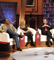 The Bubble. Image shows from L to R: Reginald D Hunter, Victoria Coren Mitchell, Frank Skinner. Copyright: Hat Trick Productions