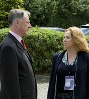 The Thick Of It. Image shows from L to R: Glenn Cullen (James Smith), Julie Price (Melanie Hill). Copyright: BBC