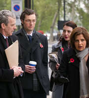 The Thick Of It. Image shows from L to R: Oliver Reeder (Chris Addison), Helen Hatley (Rebecca Gethings), Nicola Murray (Rebecca Front). Copyright: BBC