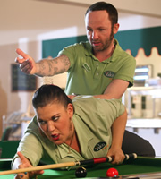 Trollied. Image shows from L to R: Lisa (Beverly Rudd), Colin (Carl Rice). Copyright: Roughcut Television