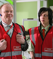 Trollied. Image shows from L to R: Gavin (Jason Watkins), Andrew (Rory Nolan). Copyright: Roughcut Television