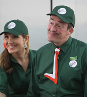Trollied. Image shows from L to R: Anna (Elizabeth Bower), Neville (Dominic Coleman). Copyright: Roughcut Television