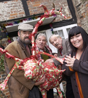 The Vicar Of Dibley. Image shows from L to R: Owen Newitt (Roger Lloyd Pack), Jim Trott (Trevor Peacock), Frank Pickle (John Bluthal), Geraldine Grainger (Dawn French). Copyright: Tiger Aspect Productions