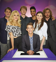 Virtually Famous. Image shows from L to R: Chris Stark, Pixie Lott, James Acaster, Kevin McHale, Troy Von Scheibner, Aisling Bea, Seann Walsh. Copyright: Talkback / Hungry Bear Media