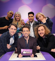 Virtually Famous. Image shows from L to R: Dane Baptiste, Chris Stark, Denise Van Outen, Kevin McHale, Louis Smith, Seann Walsh, Bobby Mair. Copyright: Talkback / Hungry Bear Media