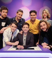 Virtually Famous. Image shows from L to R: Chris Ramsey, Chris Stark, James Sutton, Kevin McHale, Joey Essex, Seann Walsh, Katherine Ryan. Copyright: Talkback / Hungry Bear Media