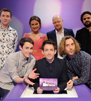 Virtually Famous. Image shows from L to R: Joe Lycett, Chris Stark, Sam Faiers, Kevin McHale, Jake Wood, Seann Walsh, Nish Kumar. Copyright: Talkback / Hungry Bear Media