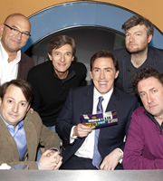 Would I Lie To You?. Image shows from L to R: Gregg Wallace, David Mitchell, Nigel Havers, Rob Brydon, Charlie Brooker, Lee Mack. Copyright: Zeppotron