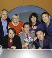 Would I Lie To You?. Image shows from L to R: Huw Edwards, David Mitchell, Sarah Millican, Rob Brydon, Josie Lawrence, Lee Mack, Bradley Walsh. Copyright: Zeppotron