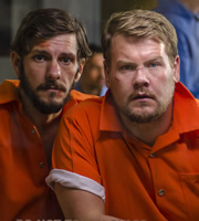 The Wrong Mans. Image shows from L to R: Sam (Mathew Baynton), Phil (James Corden). Copyright: BBC / Hulu