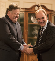Yes, Prime Minister. Image shows from L to R: Rory McAlister (Robbie Coltrane), Jim Hacker (David Haig). Copyright: BBC