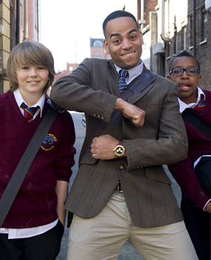 4 O'Clock Club. Image shows from L to R: Ryan (Oscar Lloyd), Nathan Carter (Ben Bailey Smith), Josh Carter (Khalil Madovi). Copyright: BBC