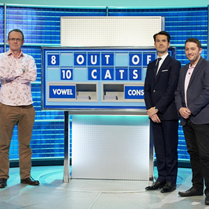 8 Out Of 10 Cats Does Countdown. Image shows from L to R: Sean Lock, Jimmy Carr, Jon Richardson. Copyright: ITV Studios / Zeppotron