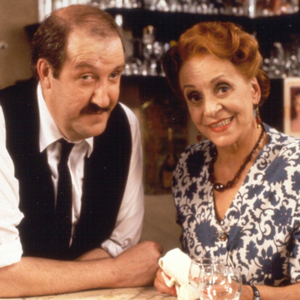 'Allo 'Allo!. Image shows from L to R: René François Artois (Gorden Kaye), Edith Melba Artois (Carmen Silvera). Copyright: BBC