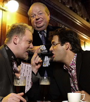 Argumental. Image shows from L to R: Rufus Hound, John Sergeant, Marcus Brigstocke. Copyright: Tiger Aspect Productions