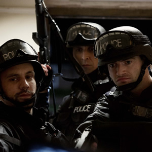 Babylon. Image shows from L to R: Warwick (Nick Blood), Officer Neil (Andrew Brooke), Tony (Stuart Martin). Copyright: Nightjack